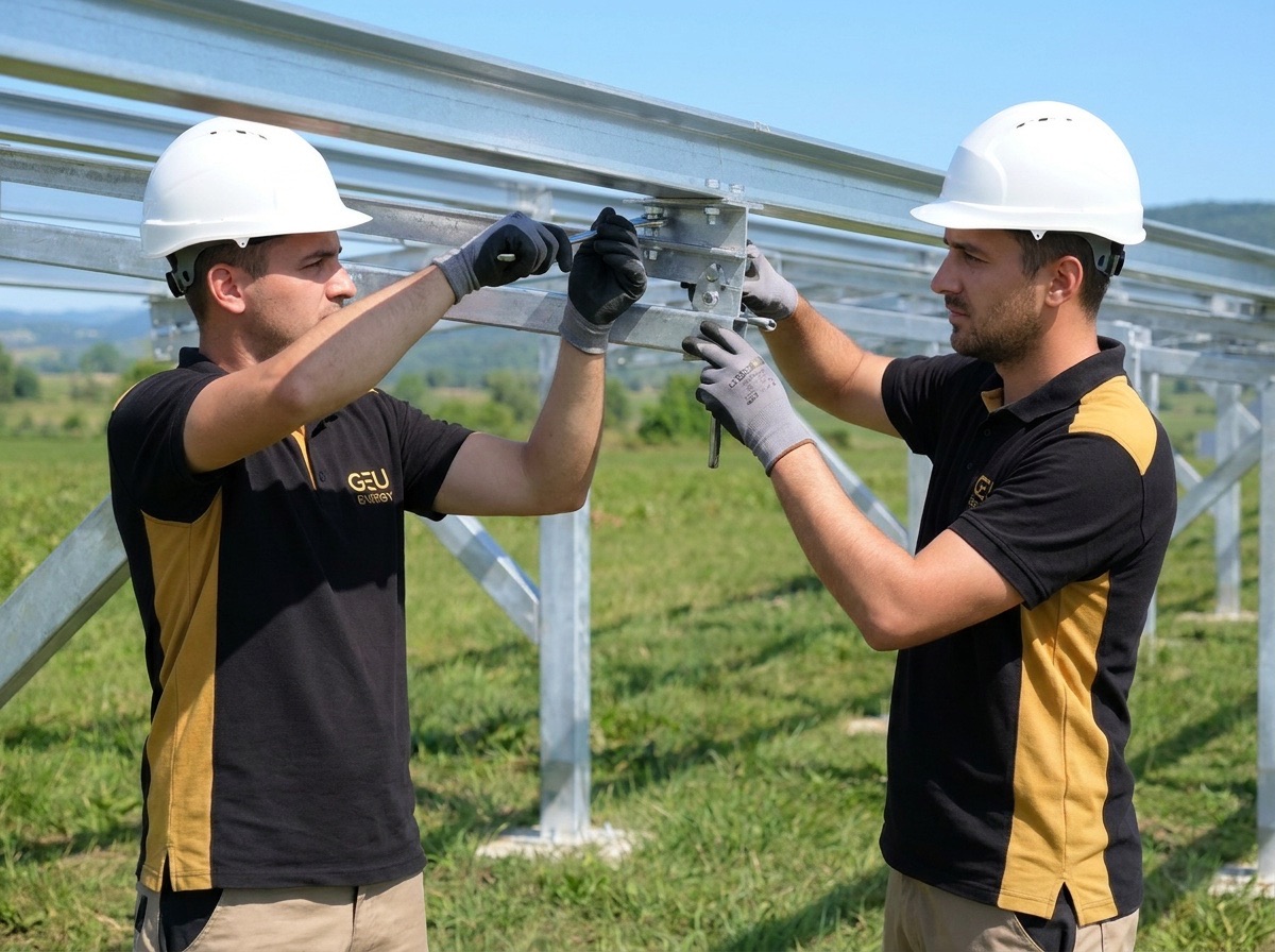 Equipo GEU Energy instalando estructura chinese hat