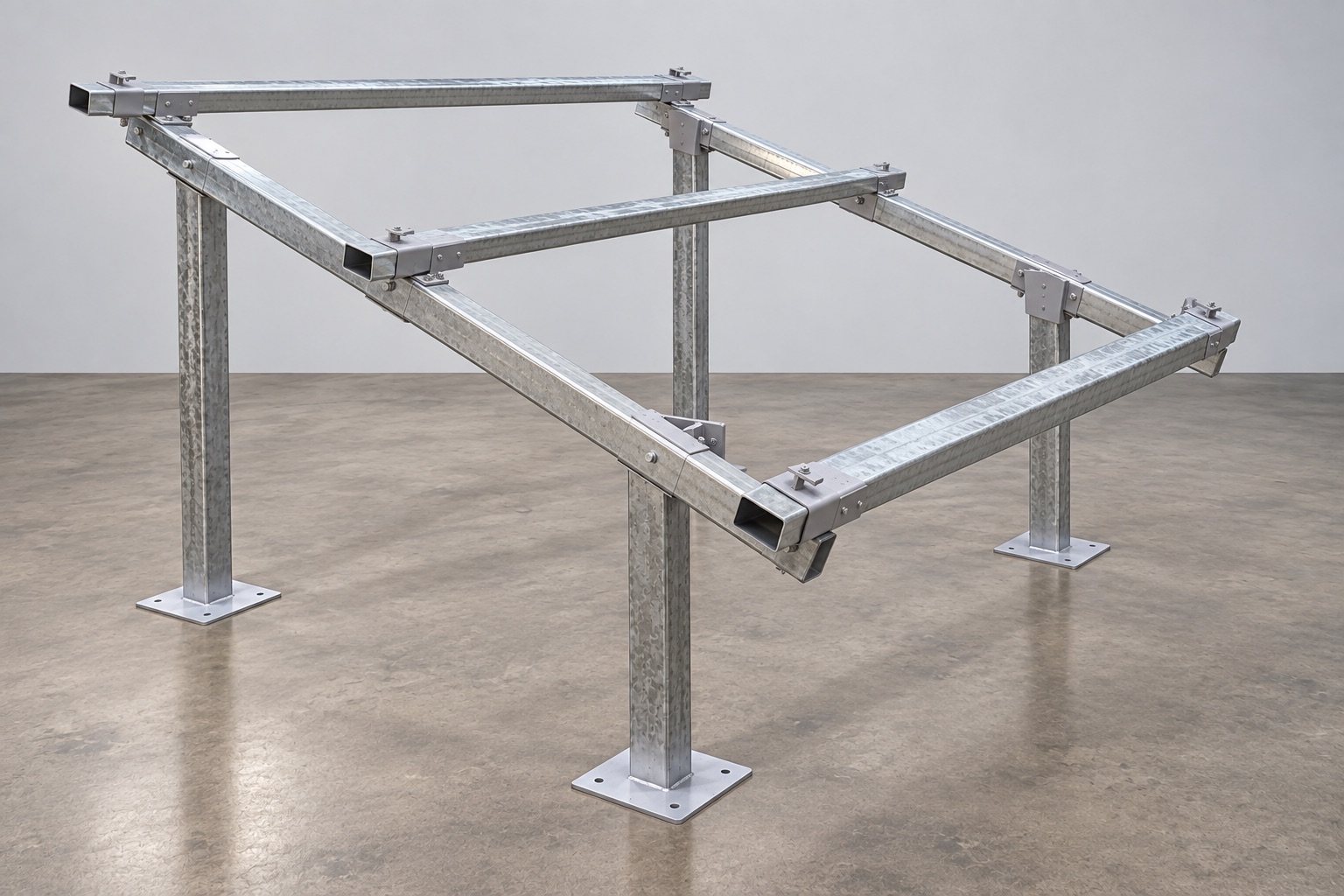 Estructura M24 biposte galvanizada, vista elevada del bastidor completo